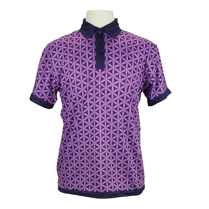 Putts Company Eagle Men's Golf shirt polo in purple pattern with blue contrast Front FV